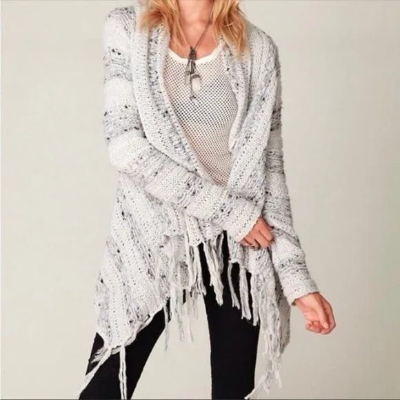 Free People Small Anthropologie Cardigan Sweater Knit Runaway Love Gray Top - Picture 2 of 13